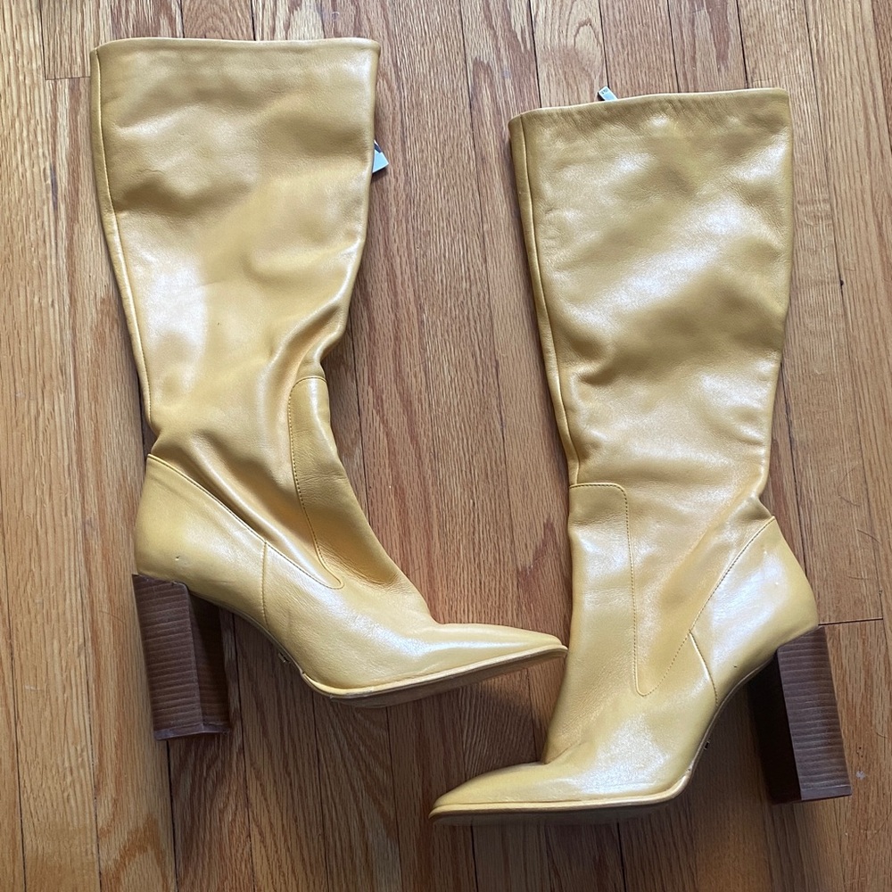 Zara Yellow Heeled Leather Boots